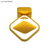 Modern Rhombus Frame Led Flushmount Light With Gold Finish & White/Warm