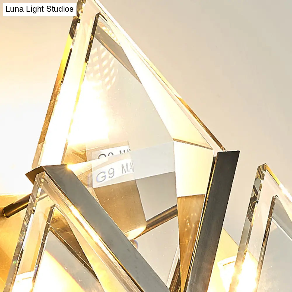 Modern Rhombus Wall Sconce Light With Clear Crystal And Metal Accents - 3 Lights Golden Finish