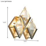 Modern Rhombus Wall Sconce Light With Clear Crystal And Metal Accents - 3 Lights Golden Finish