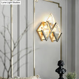 Modern Rhombus Wall Sconce Light With Clear Crystal And Metal Accents - 3 Lights Golden Finish