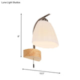 Modern Ribbed Glass Flared Sconce Light Fixture With Pull Chain And Wood Backplate - 1 Head Wall