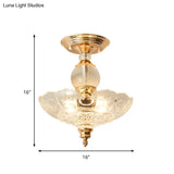 Modern Ribbed Glass Semi Flush Mount Light In Black/Gold - 12’/16’ Diameter 1 Crystal Ceiling Lamp
