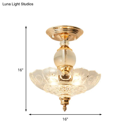 Modern Ribbed Glass Semi Flush Mount Light In Black/Gold - 12’/16’ Diameter 1 Crystal Ceiling Lamp