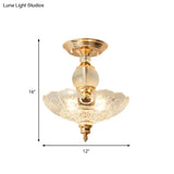 Modern Ribbed Glass Semi Flush Mount Light In Black/Gold - 12’/16’ Diameter 1 Crystal Ceiling Lamp