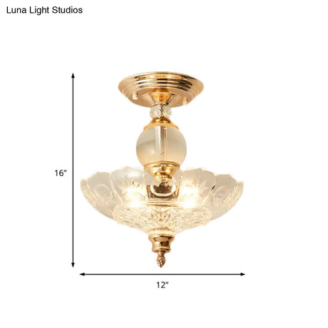 Modern Ribbed Glass Semi Flush Mount Light In Black/Gold - 12’/16’ Diameter 1 Crystal Ceiling Lamp