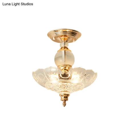 Modern Ribbed Glass Semi Flush Mount Light In Black/Gold - 12’/16’ Diameter 1 Crystal Ceiling Lamp