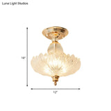 Modern Ribbed Glass Semi Flush Mount Light In Black/Gold - 12’/16’ Diameter 1 Crystal Ceiling Lamp