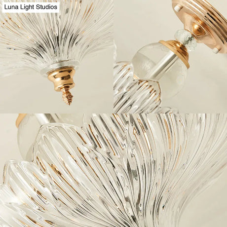 Modern Ribbed Glass Semi Flush Mount Light In Black/Gold - 12’/16’ Diameter 1 Crystal Ceiling Lamp