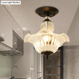 Modern Ribbed Glass Semi Flush Mount Light In Black/Gold - 12’/16’ Diameter 1 Crystal Ceiling