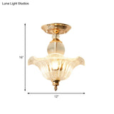 Modern Ribbed Glass Semi Flush Mount Light In Black/Gold - 12’/16’ Diameter 1 Crystal Ceiling Lamp
