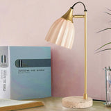 Modern Ribbed Table Lamp With Pink/Sky Blue Dome Gold Arm And Marble Base Pink