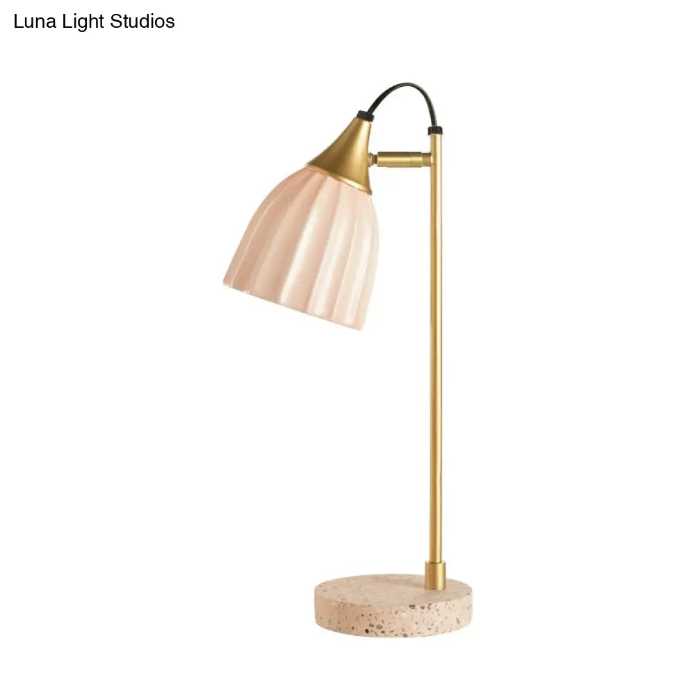 Modern Ribbed Table Lamp With Pink/Sky Blue Dome Gold Arm And Marble Base