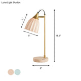 Modern Ribbed Table Lamp With Pink/Sky Blue Dome Gold Arm And Marble Base