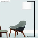 Modern Right Angle Floor Lamp - Simple Metal 1-Head White/Black Fabric Ideal For Living Room Reading