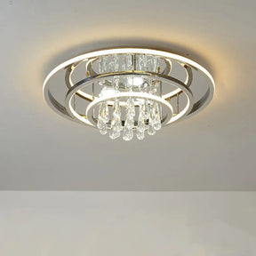 Modern Rings Led Semi Flush Ceiling Light With Crystal Strands - Chrome Finish