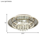 Modern Rings Led Semi Flush Ceiling Light With Crystal Strands - Chrome Finish