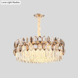 Modern Rose Gold Crystal Prism Chandelier Pendant - 16-Head Round Design For Bedroom Lighting