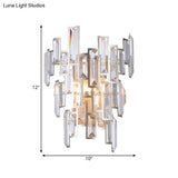 Modern Rose Gold Crystal Wall Sconce With Rectangular-Cut Tier Design For Dining Room
