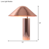 Modern Rose Gold Nightstand Lamp - 2 Bulbs Living Room Table Light With Conical Metal Shade