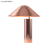 Modern Rose Gold Nightstand Lamp - 2 Bulbs Living Room Table Light With Conical Metal Shade