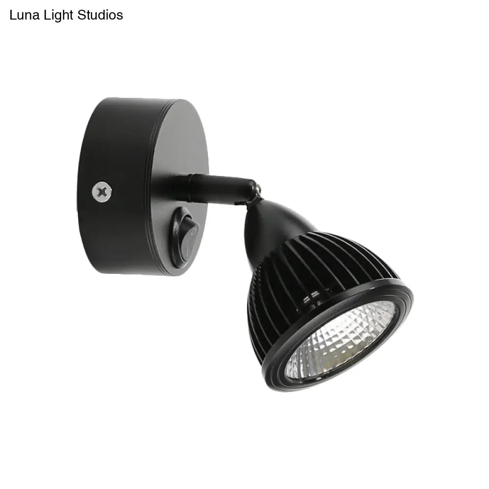 Modern Rotatable Domed Wall Sconce Light - Metal Led Lamp In Black/White With Switch Warm/White