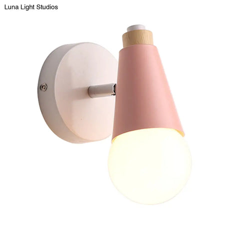 Modern Rotatable Macaron Sweet Cone Wall Sconce For Kid Bedroom - 1 Head Metal Light