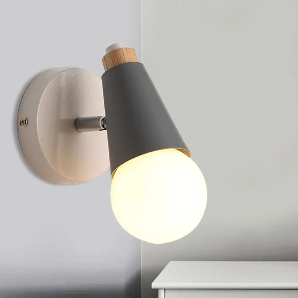Modern Rotatable Macaron Sweet Cone Wall Sconce For Kid Bedroom - 1 Head Metal Light Grey
