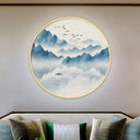 Modern Round Acrylic Wall Sconce Light - Asian Grey/Blue Mountain River Design Warm/White Led