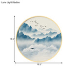 Modern Round Acrylic Wall Sconce Light - Asian Grey/Blue Mountain River Design Warm/White Led