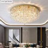 Modern Round Beveled K9 Crystal Ceiling Lamp For Living Room - Flush Mounted Light