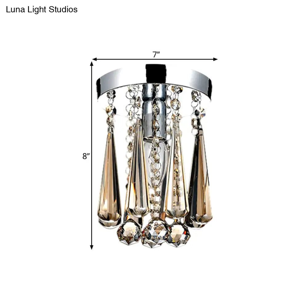 Modern Round Canopy Crystal Flush Mount Ceiling Lamp
