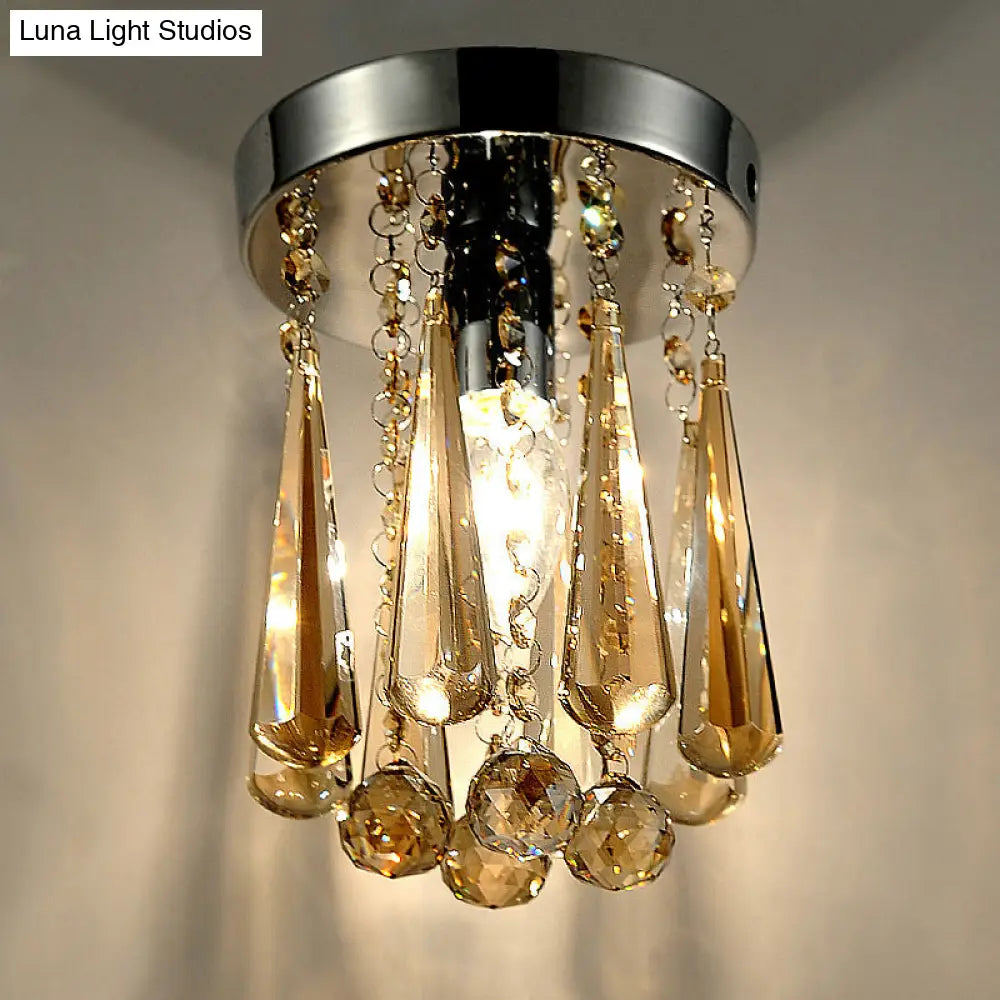 Modern Round Canopy Crystal Flush Mount Ceiling Lamp