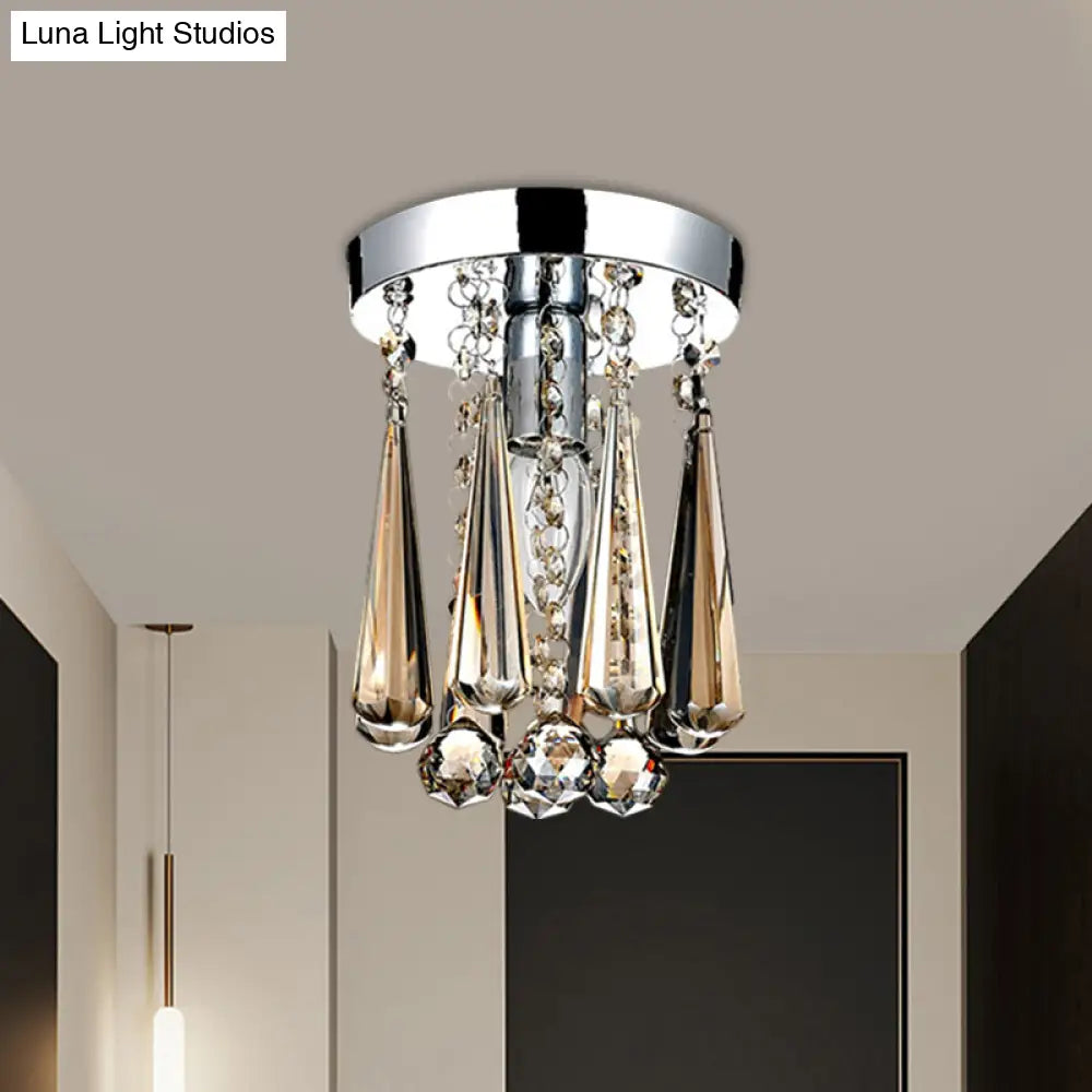 Modern Round Canopy Crystal Flush Mount Ceiling Lamp