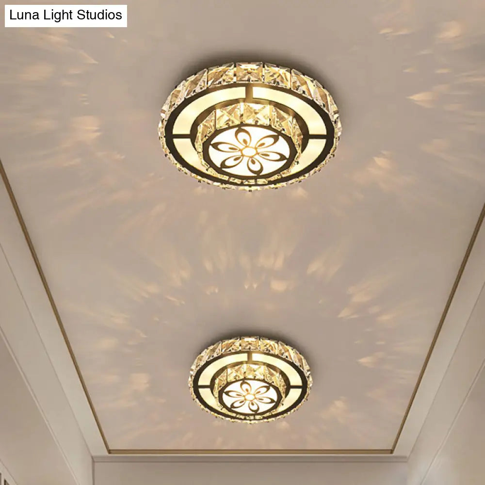 Modern Round Clear Crystal Led Flush Mount Ceiling Light - White Entryway Flushmount