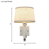 Modern Round Flaxen Sconce Lamp With Crystal Accent & Nickle Swoop Arm - Wall Mount Lighting