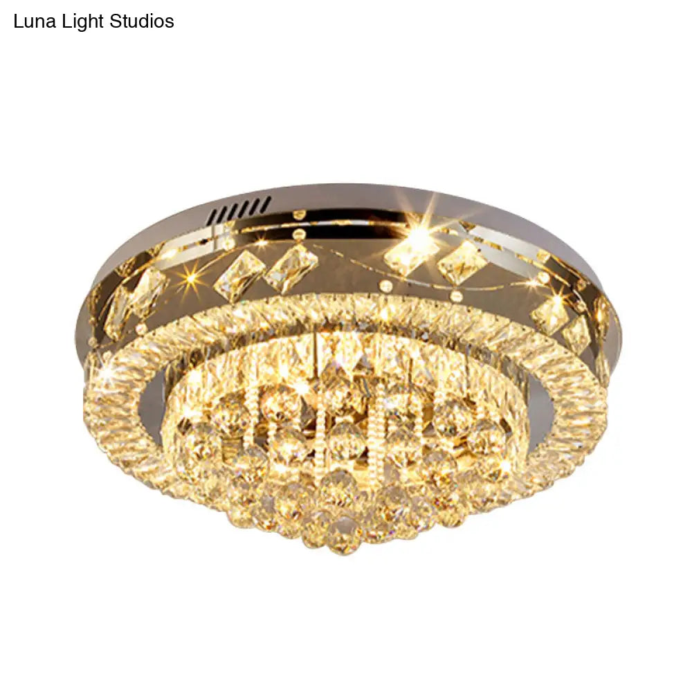 Modern Round Flush Ceiling Crystal Led Bedroom Light Fixture