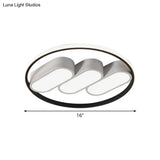 Modern Round Flush Led Bedroom Lamp In White - Black: Metallic Lighting Fixture