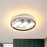 Modern Round Flush Led Bedroom Lamp In White - Black: Metallic Lighting Fixture Black - White