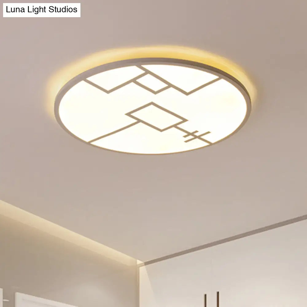 Modern Round Flush Mount Led Bedroom Light In White/Black Metallic With Pattern