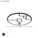 Modern Round Flush Mount Led Bedroom Light In White/Black Metallic With Pattern