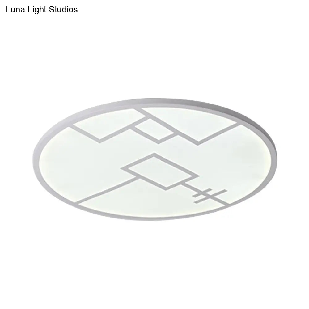 Modern Round Flush Mount Led Bedroom Light In White/Black Metallic With Pattern