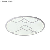 Modern Round Flush Mount Led Bedroom Light In White/Black Metallic With Pattern
