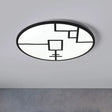 Modern Round Flush Mount Led Bedroom Light In White/Black Metallic With Pattern Black