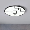 Modern Round Flush Mount Led Bedroom Light In White/Black Metallic With Pattern Black