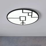Modern Round Flush Mount Led Bedroom Light In White/Black Metallic With Pattern Black