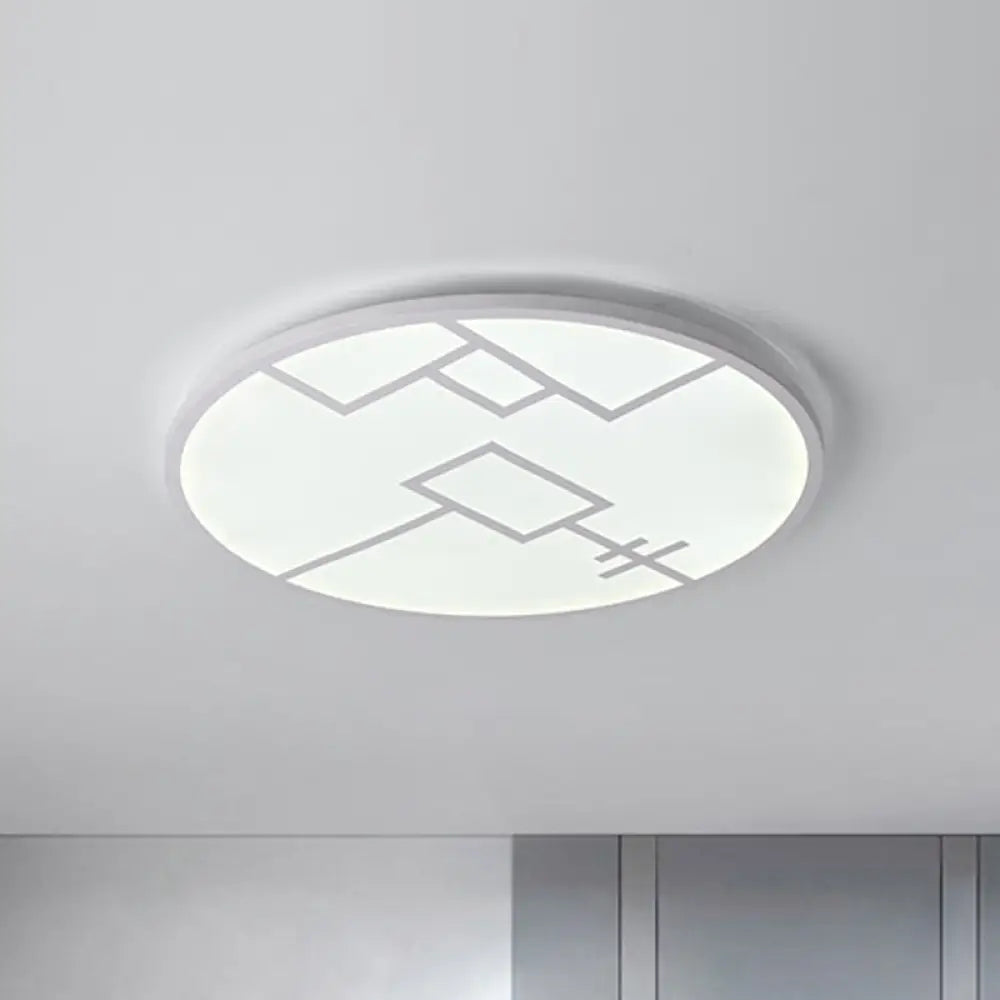 Modern Round Flush Mount Led Bedroom Light In White/Black Metallic With Pattern White