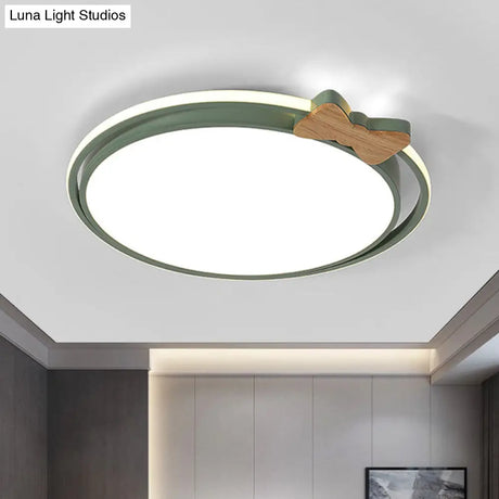 Modern Round Flush Mount Led Ceiling Light With Stylish Bow Decor In Acrylic Grey/White/Green