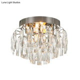 Modern Round Flush Mount Light With Clear Crystal Prism Chrome/Gold Finish 2 Lights