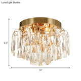 Modern Round Flush Mount Light With Clear Crystal Prism Chrome/Gold Finish 2 Lights