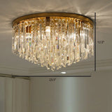 Modern Round Flushmount Bedroom Ceiling Light With Clear Crystal Icicles Brass / 23.5’